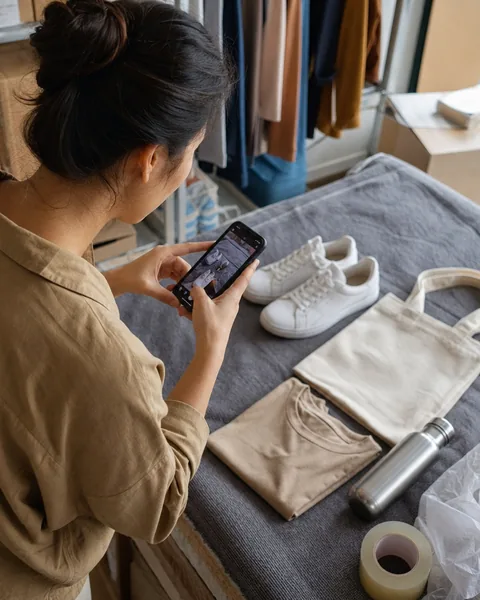 Flat lay of unbranded products arranged for a catalog shoot