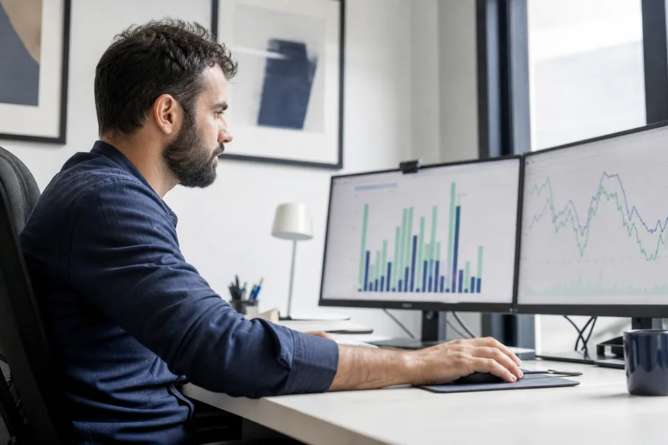 Media buyer adjusting campaign budgets on a laptop with charts