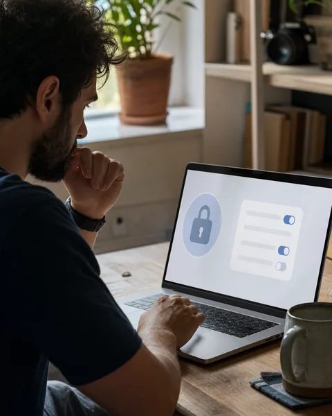 Founder checking partner access settings on a laptop at a quiet desk